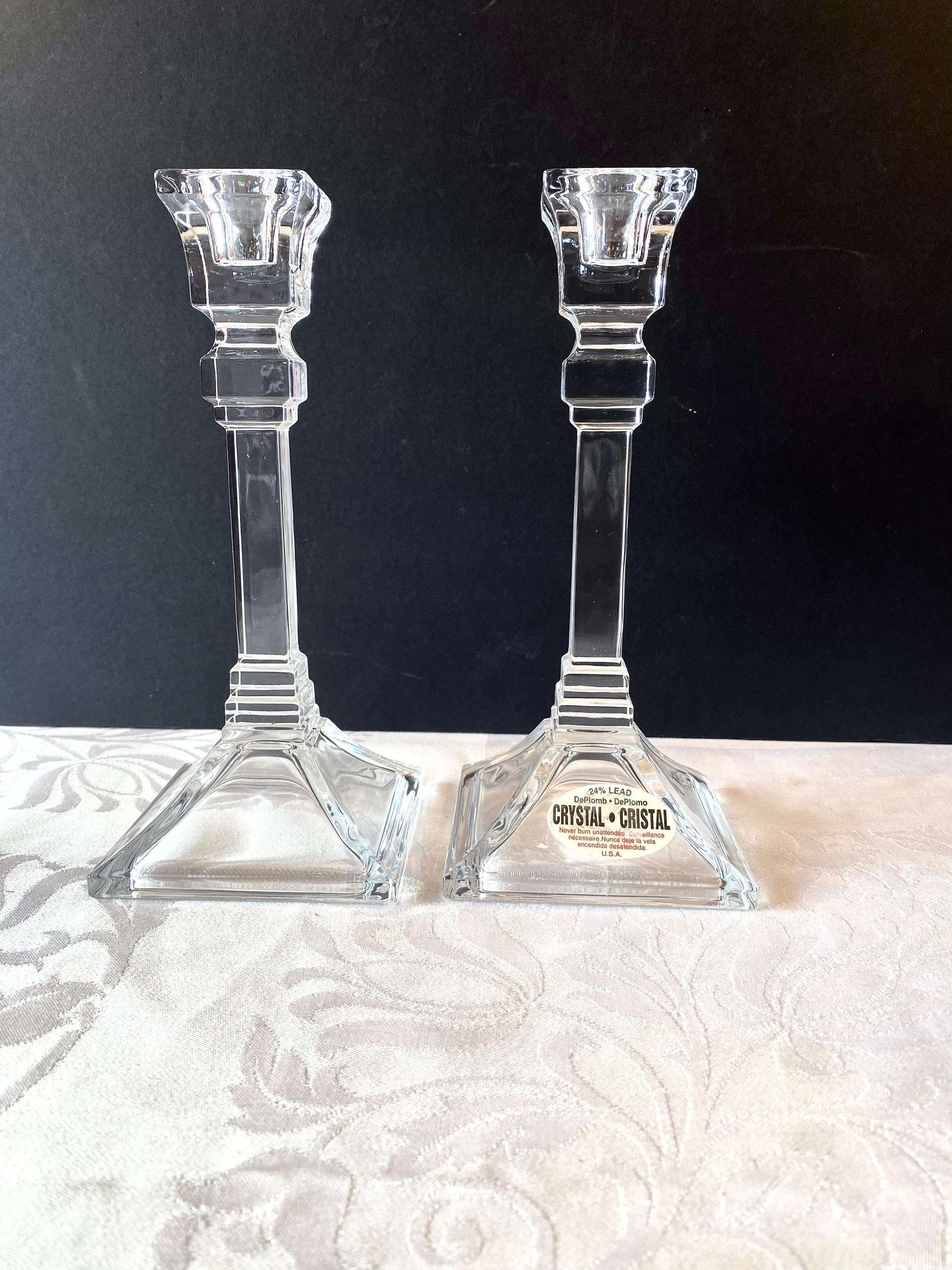Vintage 1980's 24% Lead Crystal Candleholders ~ Set of 2 ~ Square
