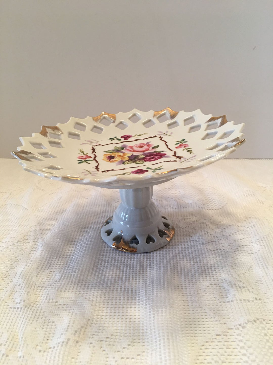 Lefton China Dish ~ Pedestal Dish ~footed Dish ~ Hand
