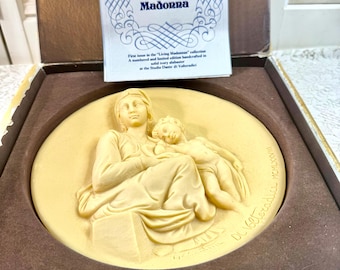 Vintage A. Santangela Alabaster Plate, Pensive Madonna, 1st Issue in the series, 1978, Includes Box and Certificate of Authenticity