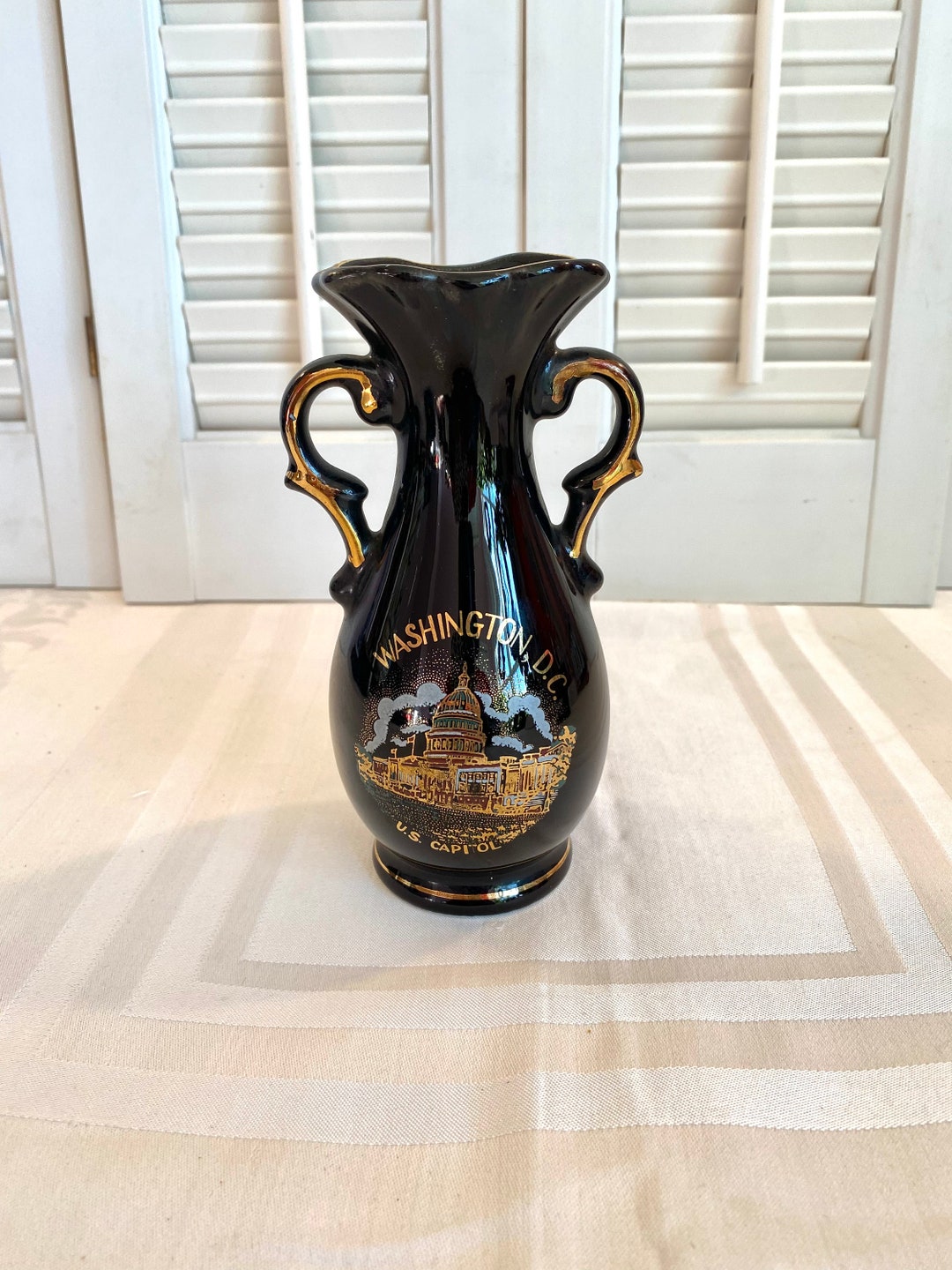 Vase Dc Vintage Washington D.C. U.S. Capitol Vase ~ Black W/gold Accents ~ 6 ...