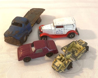 Vintage Die Cast Car & Truck Collection ~ Set of Four Vehicles ~ Earth Mover~ Monza ~ Tootsie Toy ~ Sold As Is ~ No Refunds