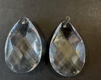 Vintage Crystal Prism, Two Teardrop shape prisms, 2 3/4” long, Clear Color, Vintage Chandelier Parts, *Imperfect, scratch on one*