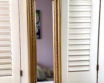Vintage Homco Home Interiors Gold tone Wall Mirror, Hang Vertical or Horizontal, Molded Resin, 18” long