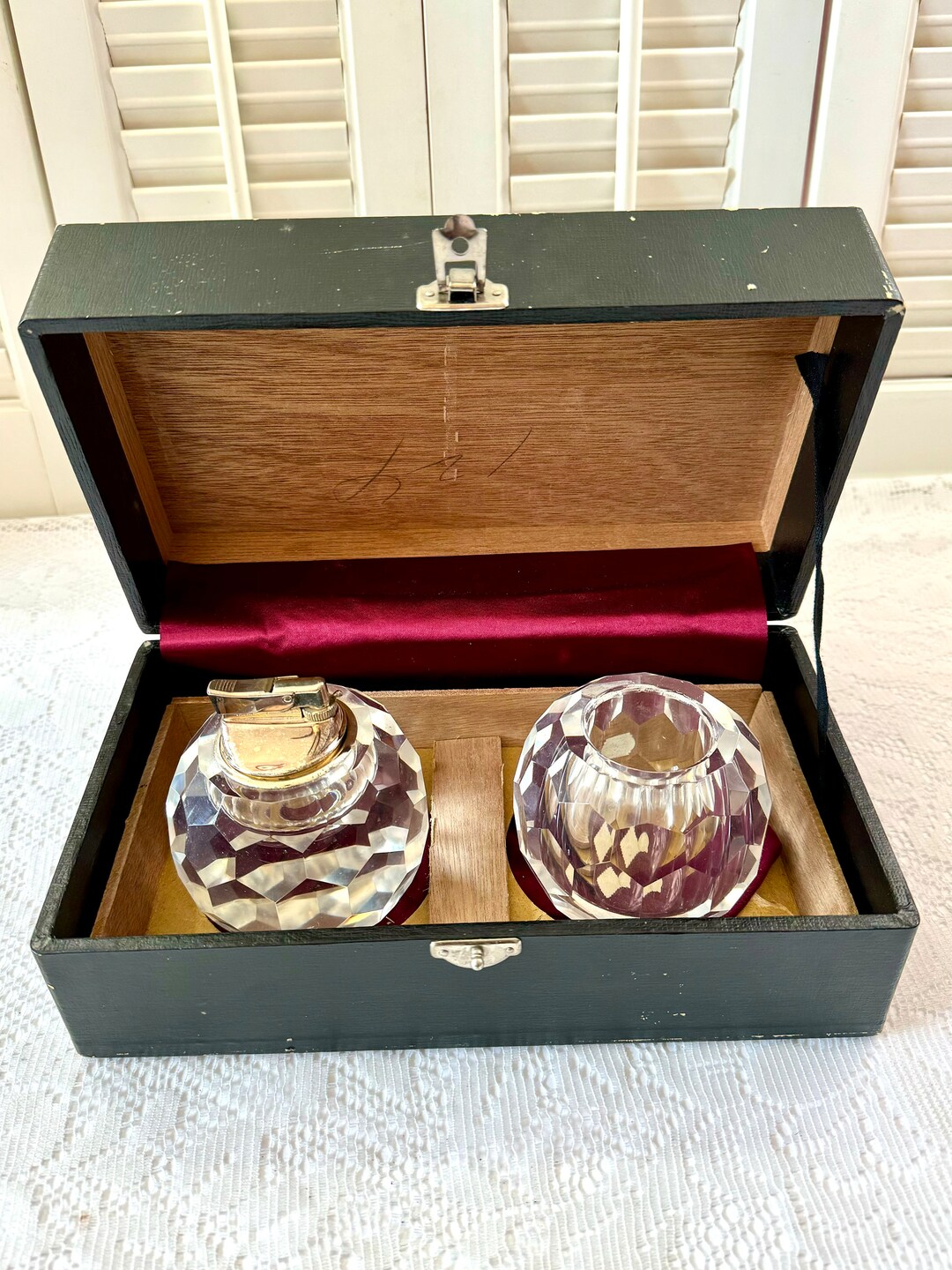 Vintage Post House Japan Imported Hand Cut Crystal Lighter and Crystal