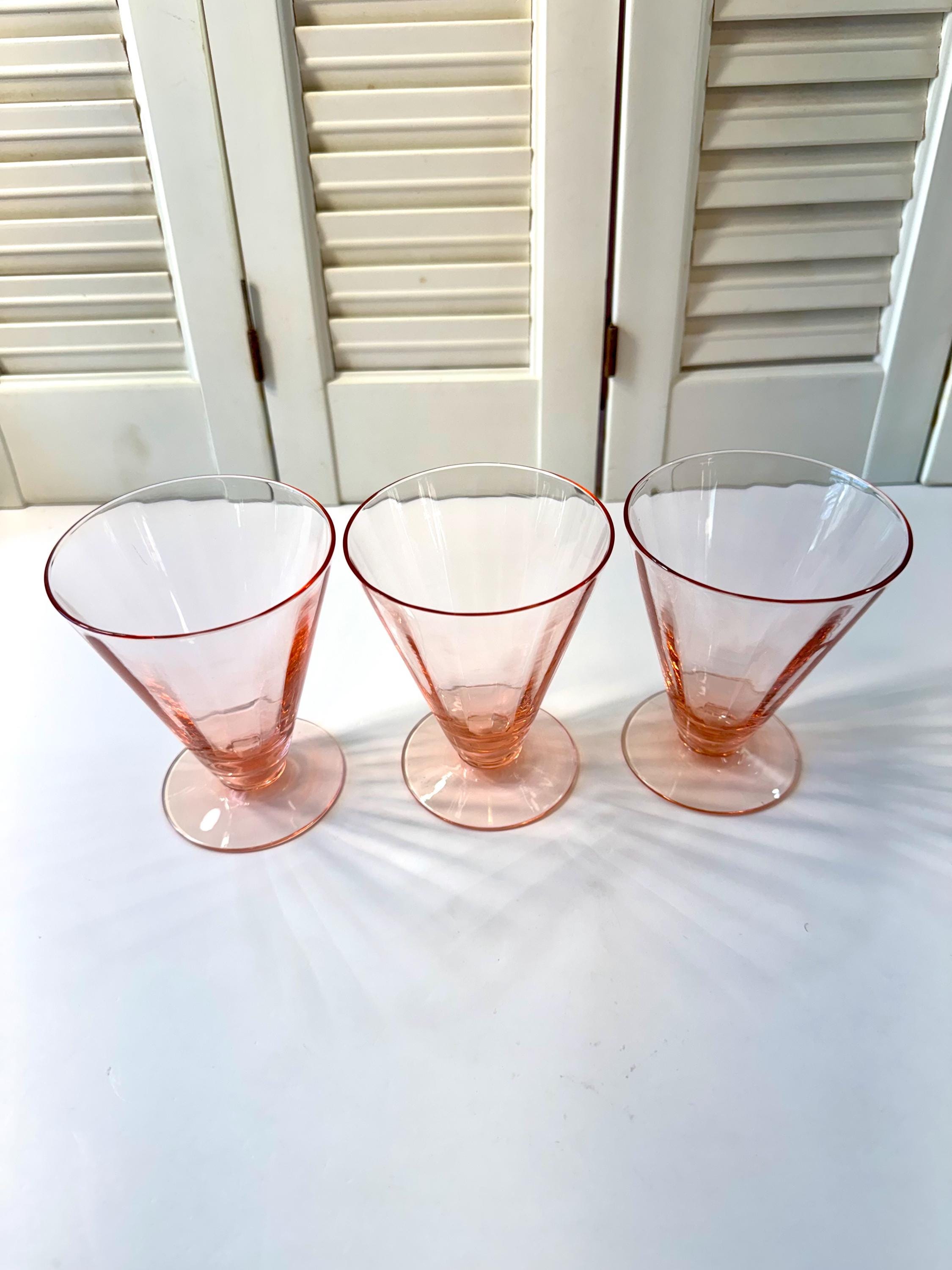 Vintage Pink Depression Glass Footed Glasses ~ Set of Three ~ 4 