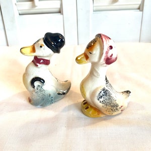 Vintage Salt and Pepper Shakers ~ Ducks wearing hats  ~ Japan ~ Collectible