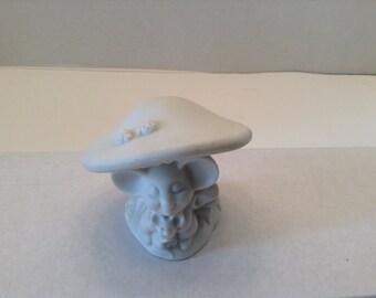 Vintage Hallmark Little Gallery  Mouse or Mice Under a Mushroom Figurine 1978 Japan Bisque Porcelain