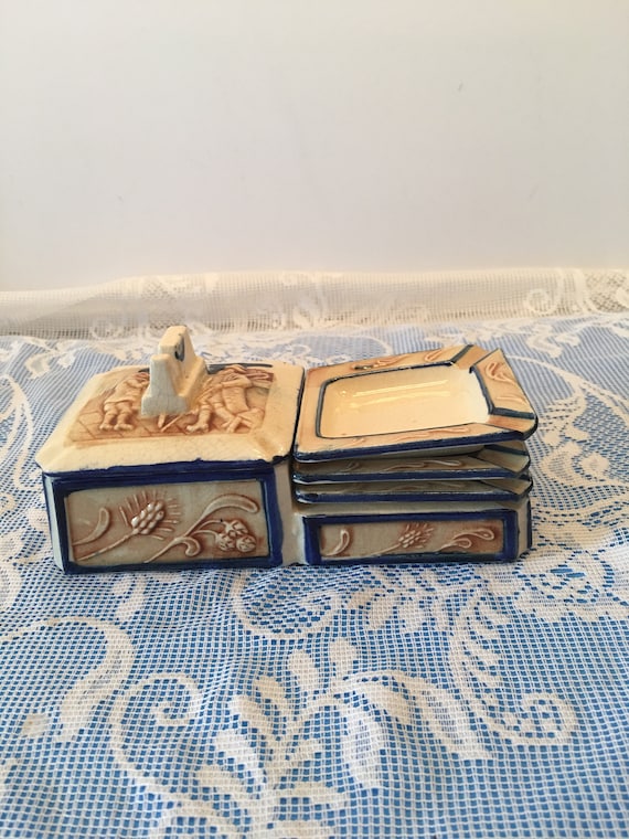 antique cigarette ashtray Vintage Cigarette Box and Ashtray Set ~ Stackable Ashtray Set ~ Made in  Japan ~ Box and 4 Ashtrays