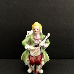 Vintage Colonial Man Figurine ~ Seated Colonial Man ~ Man with Guitar in Chair