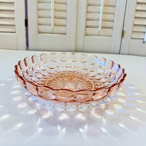 Vintage Anchor Hocking Pink Depression Glass Serving Bowl, Bubble Pattern,  8.25” wide