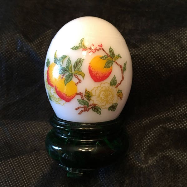 Avon Collectible ~ Egg Shaped Glass Decanter ~ Fruit and Flower Motif ~ Vintage