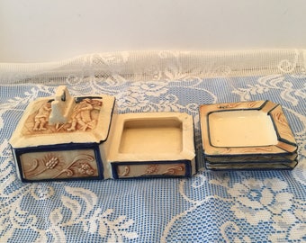 Vintage Cigarette Box and Ashtray Set ~ Stackable Ashtray Set ~ Made in  Japan ~ Box and 4 Ashtrays