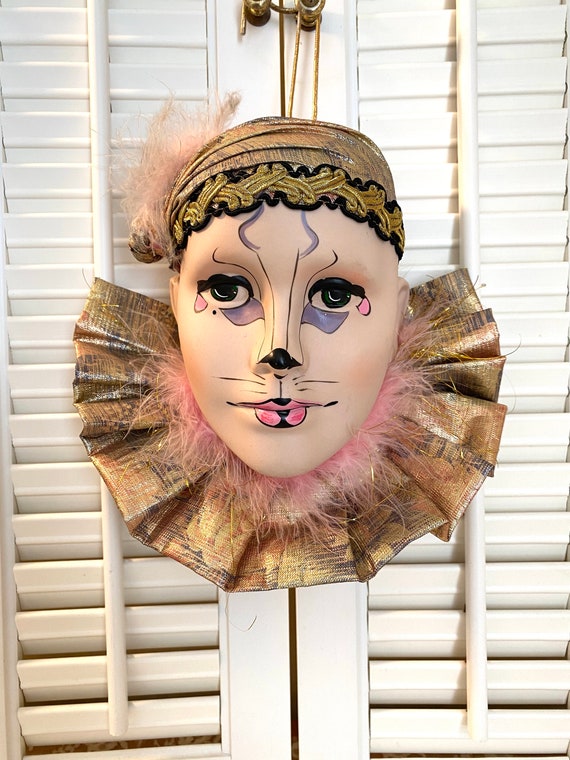 Vintage Ceramic Mask ~ Gold and Pink ~ Wall Decor ~ C… - Gem