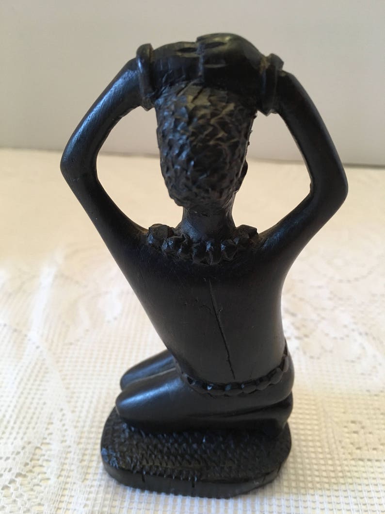 Carved Ebony Wood Woman Figurine Vintage Etsy