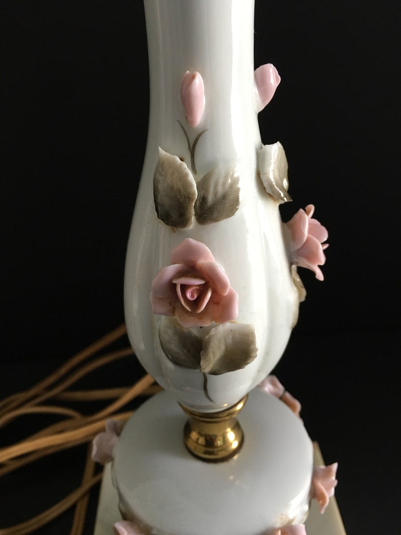 Vintage Roses Lamps ~ Marble Base ~ Set of Two Lamps ~ Pink Roses ~ Electric Lamps ~ Lamps Only ~ No Shades
