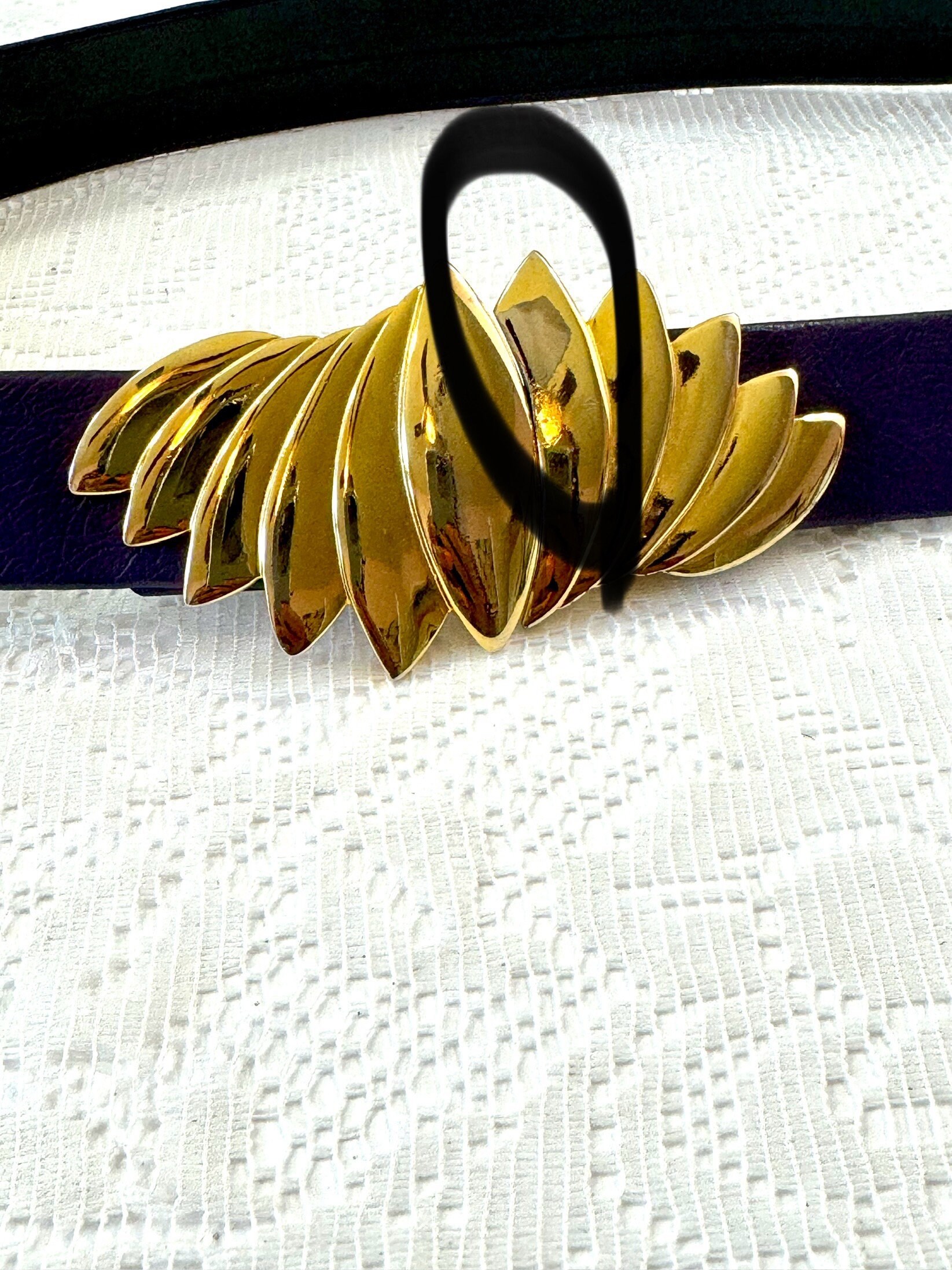 Vintage Dottie Smith Gold Tone Belt Buckle and Purple Faux 