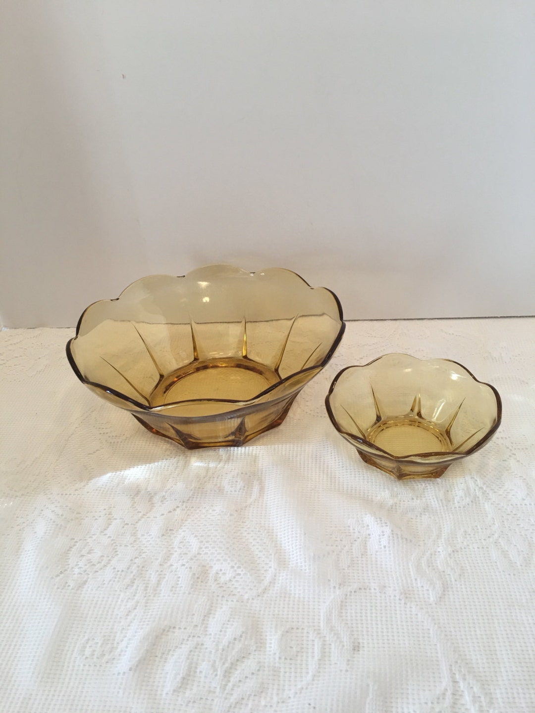 Anchor Hocking Chip and Dip swedish Modern Gold Color Scalloped Edge Two Pc Set vintage Etsy