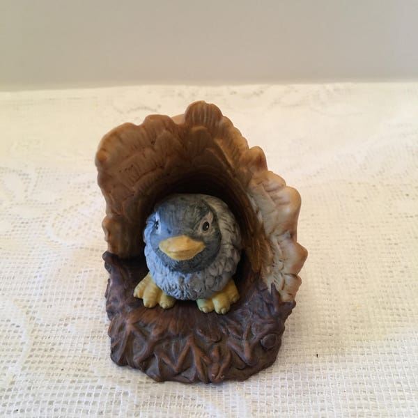 Woodland Surprises  ~ Bluebird ~ Jacqueline B Smith ~ Hand painted ~ Fine Porcelain~ Franklin Porcelain ~ 1984 ~ Bird and House ~ Vintage