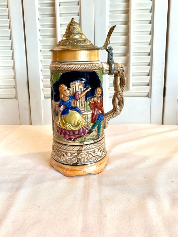 Vintage Stein Music Box Made in Japan Scene of Lady and Etsy