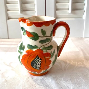 Vintage Erphila Art Pottery Vase ~ Orange Poppy ~ Hand Painted ~ 4” tall ~ Collectible
