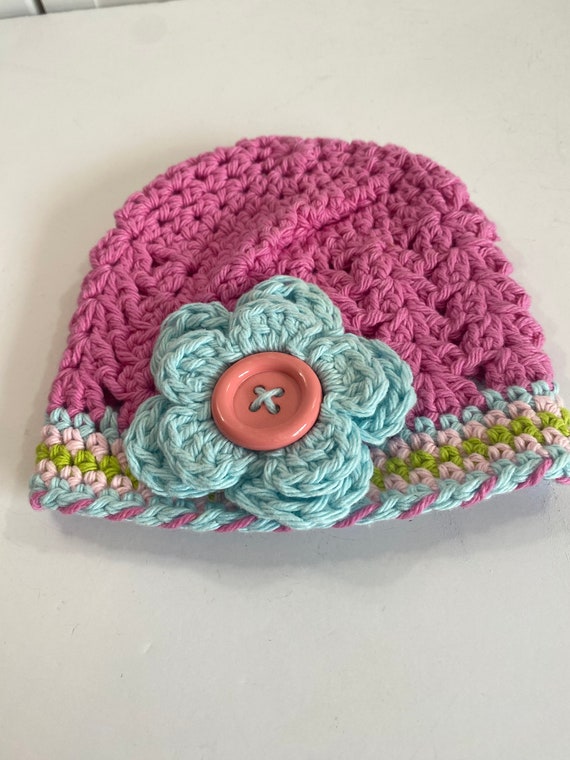Vintage Baby Hat ~ Infant Hat ~ Pink and Blue Cro… - image 9