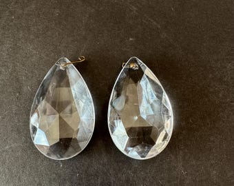 Vintage Crystal Prism, Two Teardrop shape prisms, 2” long, Clear Color, Vintage Chandelier Parts, *Imperfect, scratch on one*