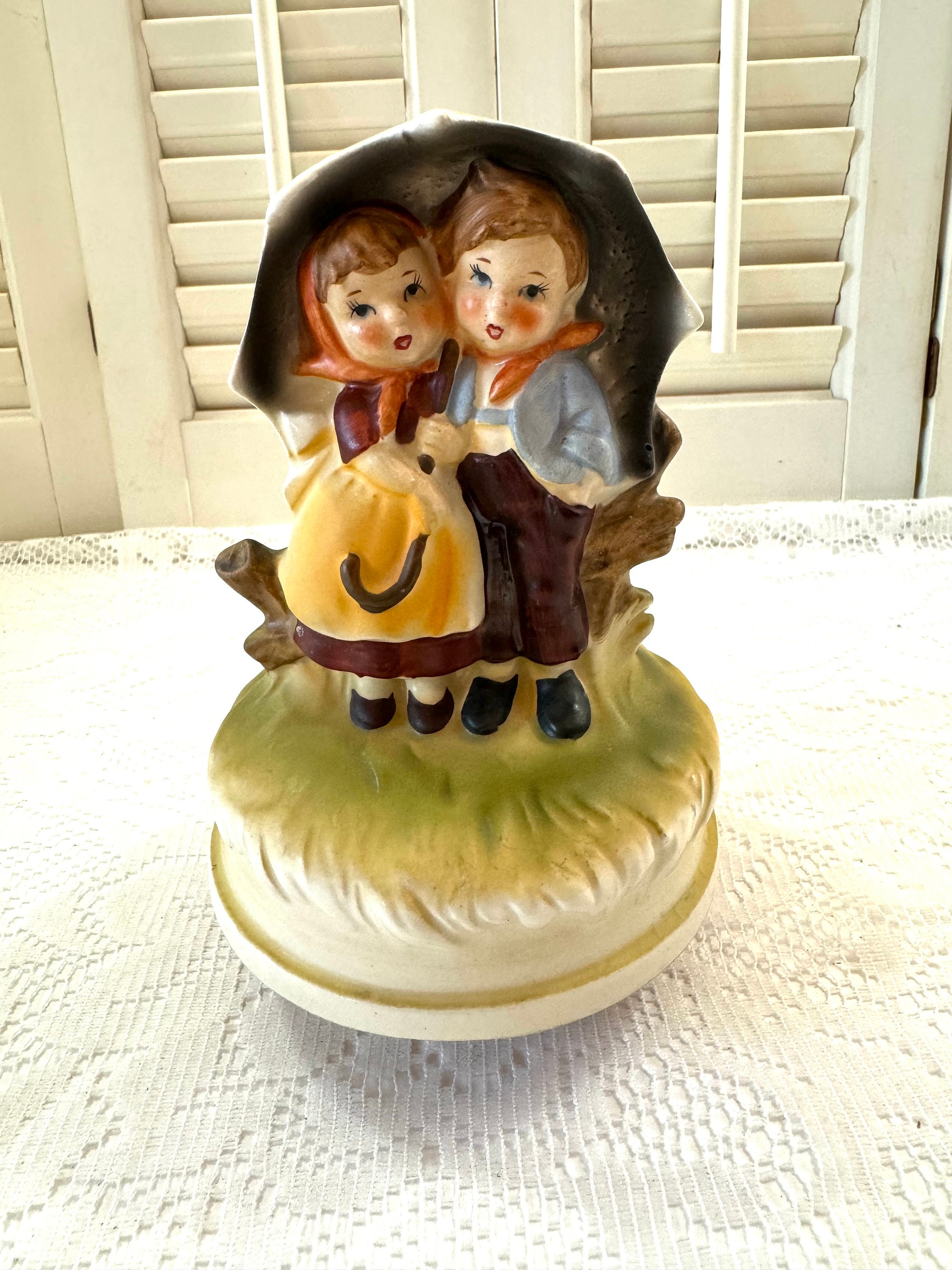 Vintage Sankyo Japan Music Box ~ Boy and Girl Under an Umbrella