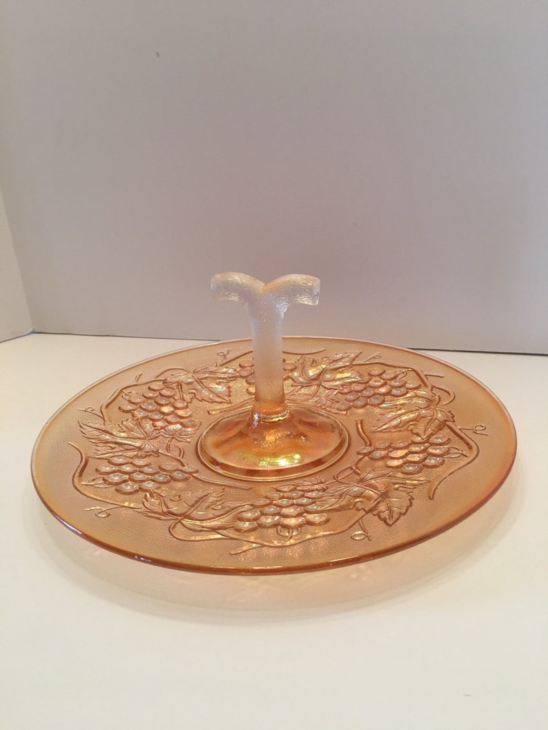 Marigold Carnival Glass Serving Tray Platter With Handle Etsy