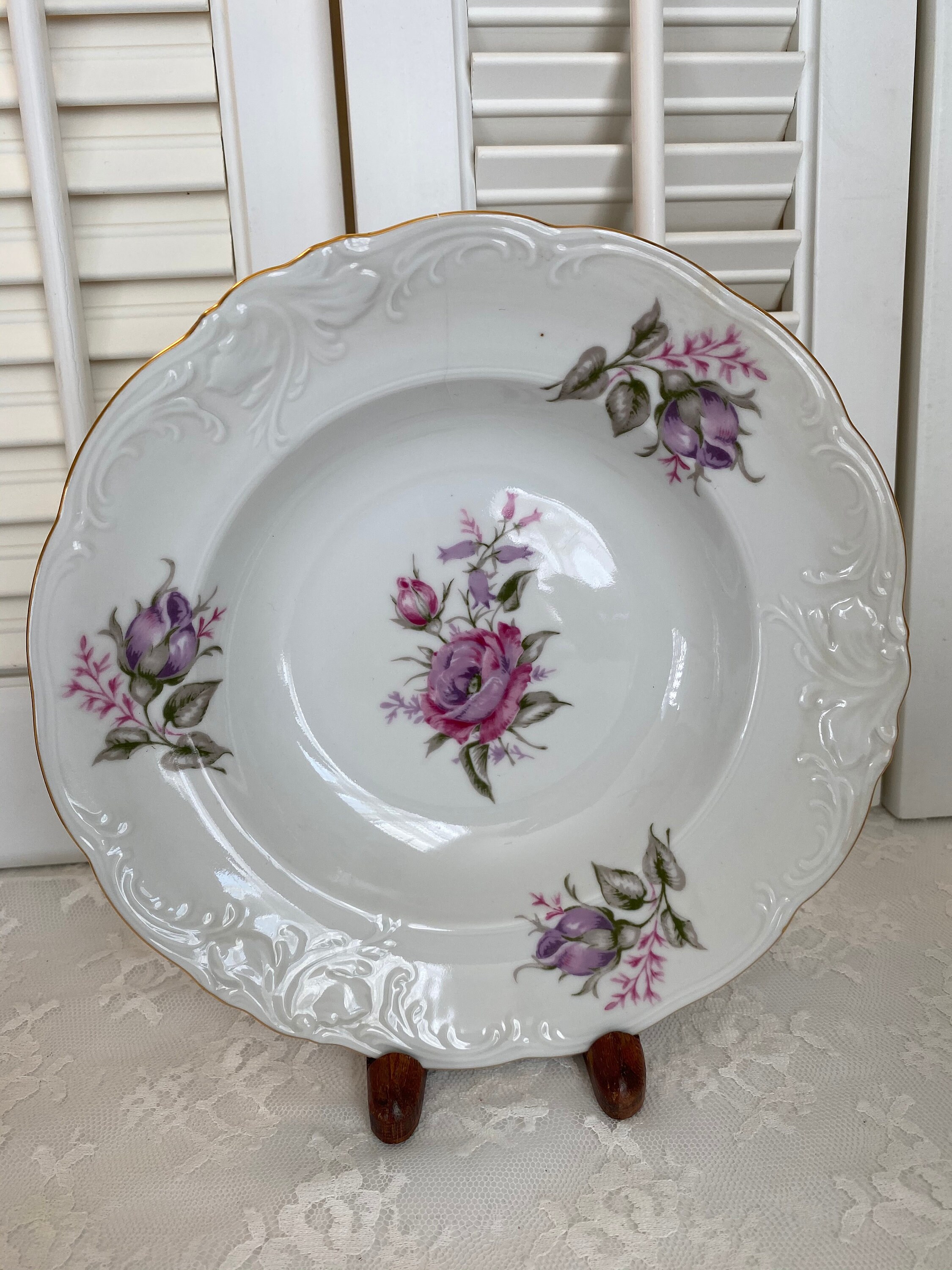 Vintage Walbrzych Meissen Flower~ Set of Four Bowls ~ Pink