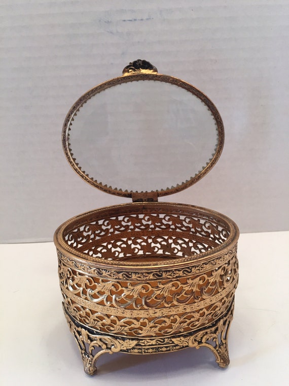 Antique Ormolu Jewelry Casket ~  Filigree Design … - image 4