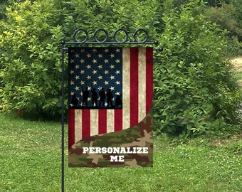 military yard flag, Welcome flag, Personalized garden flag, american flag and camo , veteran gift, veteran yard decor, veteran gift