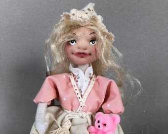 Small Cloth Doll –Collectible Decorative Art female doll, Mom gift, Rag doll, Grandma Gift