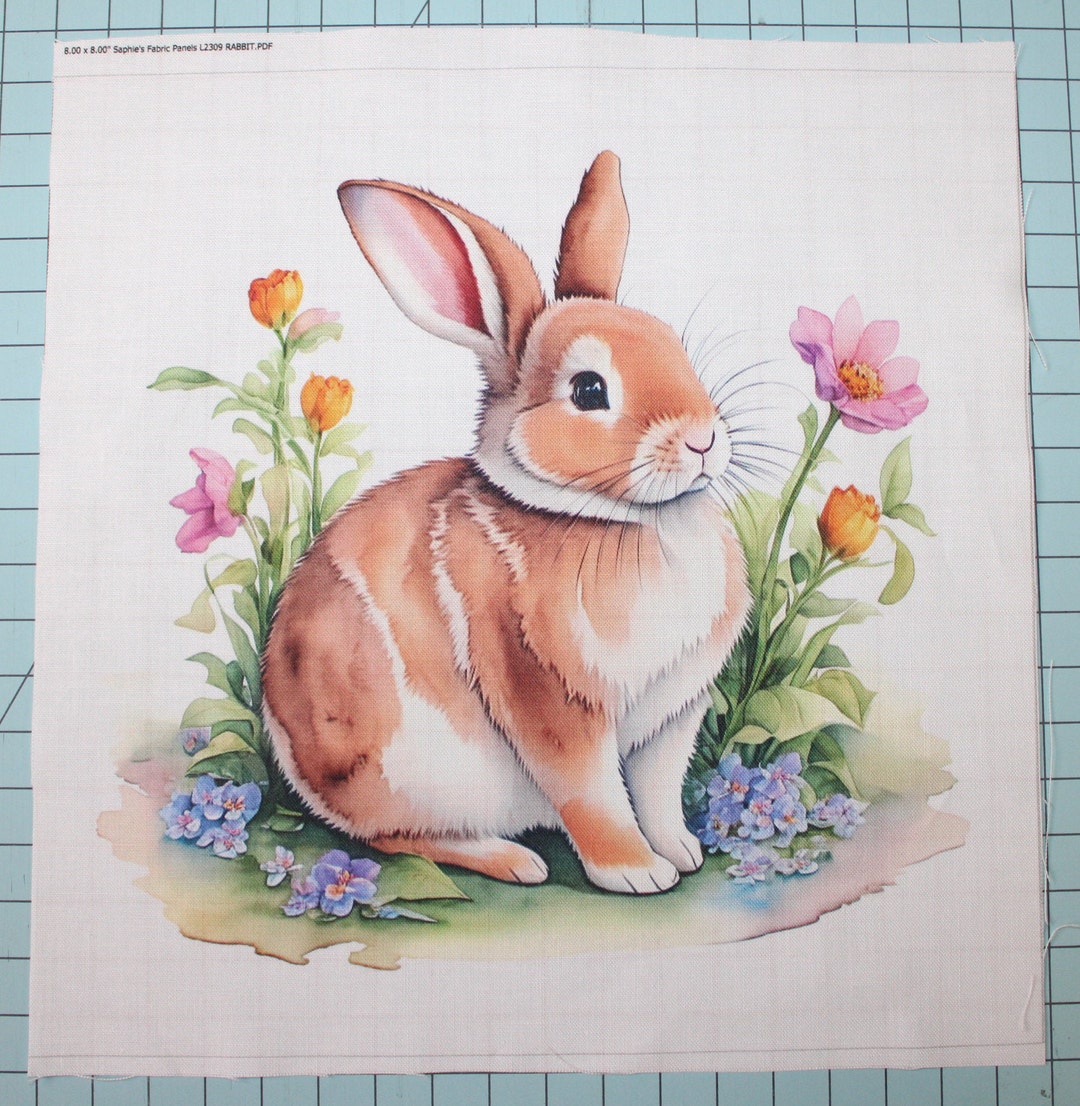 Bunny Rabbit 100% Cotton Fabric Panel Block Small Quilting Sewing ...