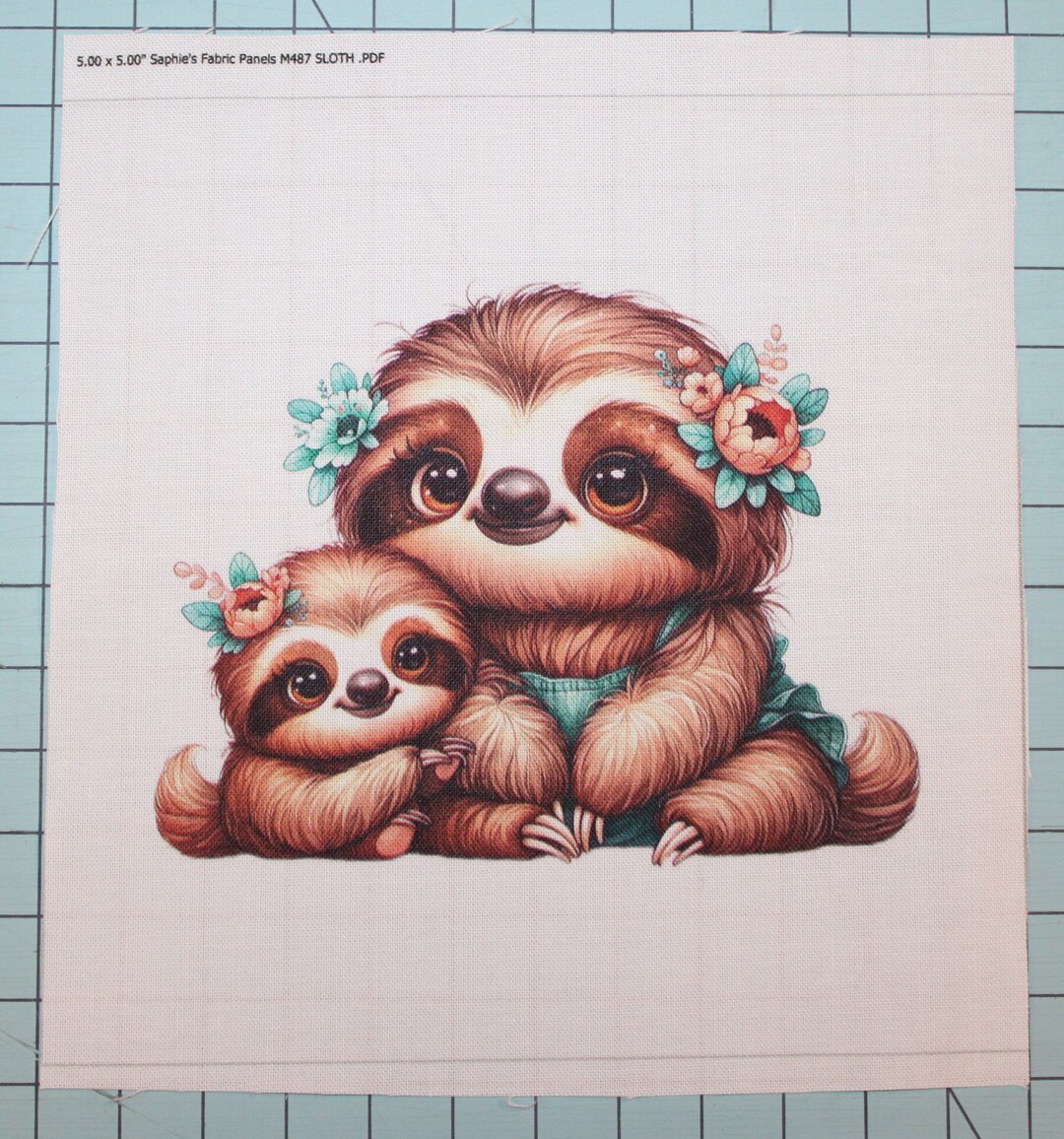 Sloth 100% Cotton Fabric Panel Square Small Sewing Quilting Block M487 ...