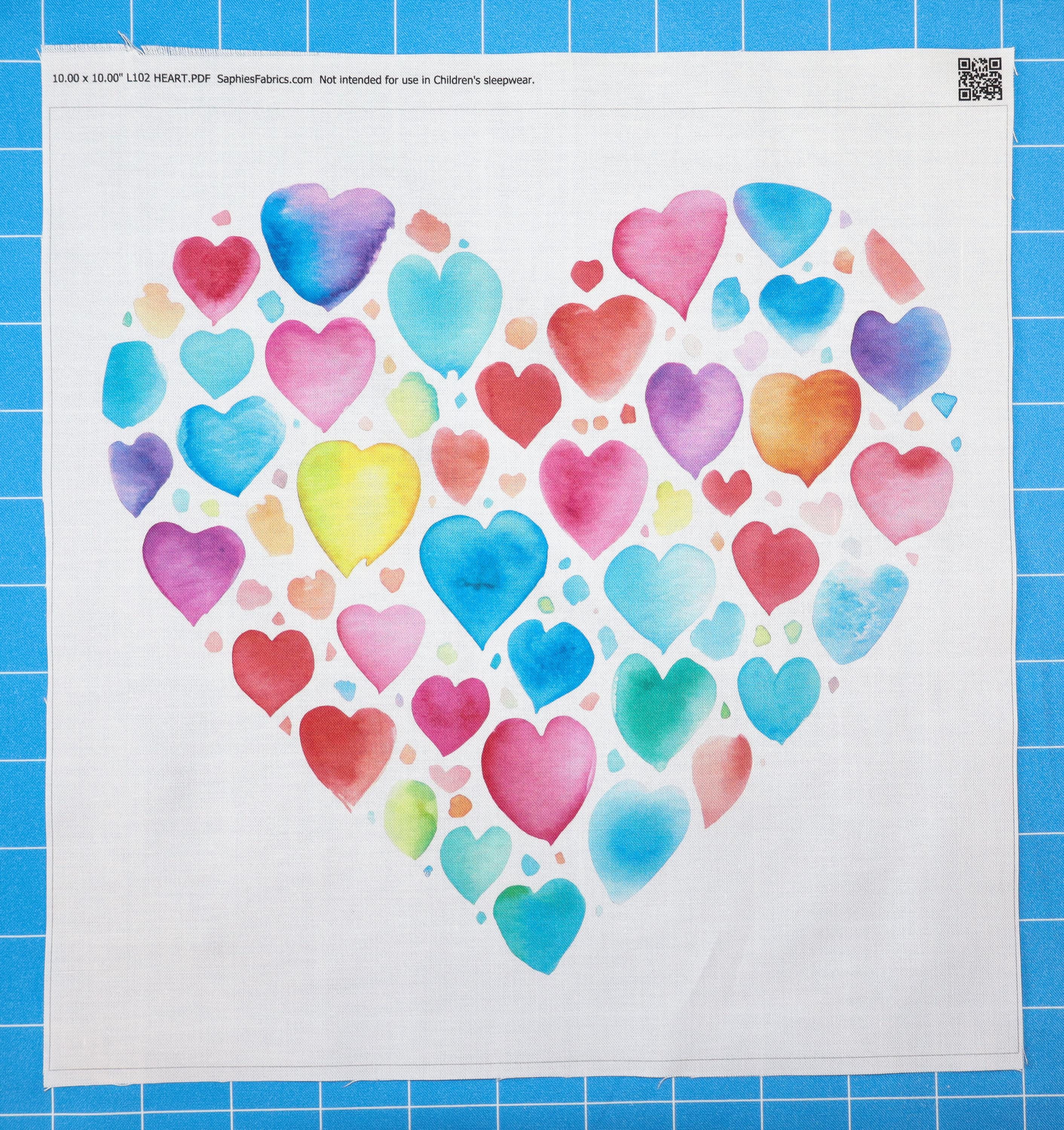 Heart 100% Cotton Fabric Panel Block | Small Sewing Quilting Square ...