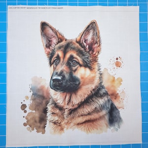 German Shepherd Dog 100% Cotton Fabric Panel Block | Small Quilting Sewing Square E261