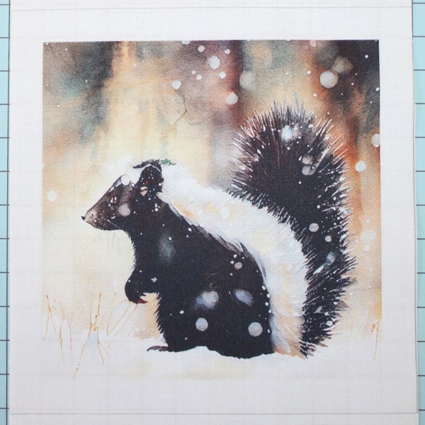 Winter Skunk 100% Cotton Fabric Panel Square - Small Sewing Quilting Block G2585