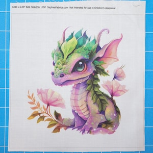 Dragon 100% Cotton Fabric Panel Block | Small Sewing Quilting Square B49