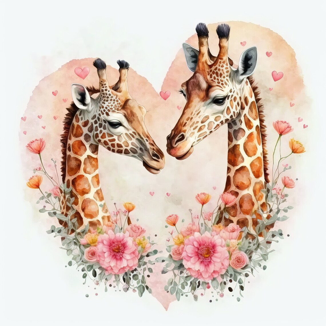 Giraffes Love 100 Cotton Fabric Panel Square Quilting Etsy