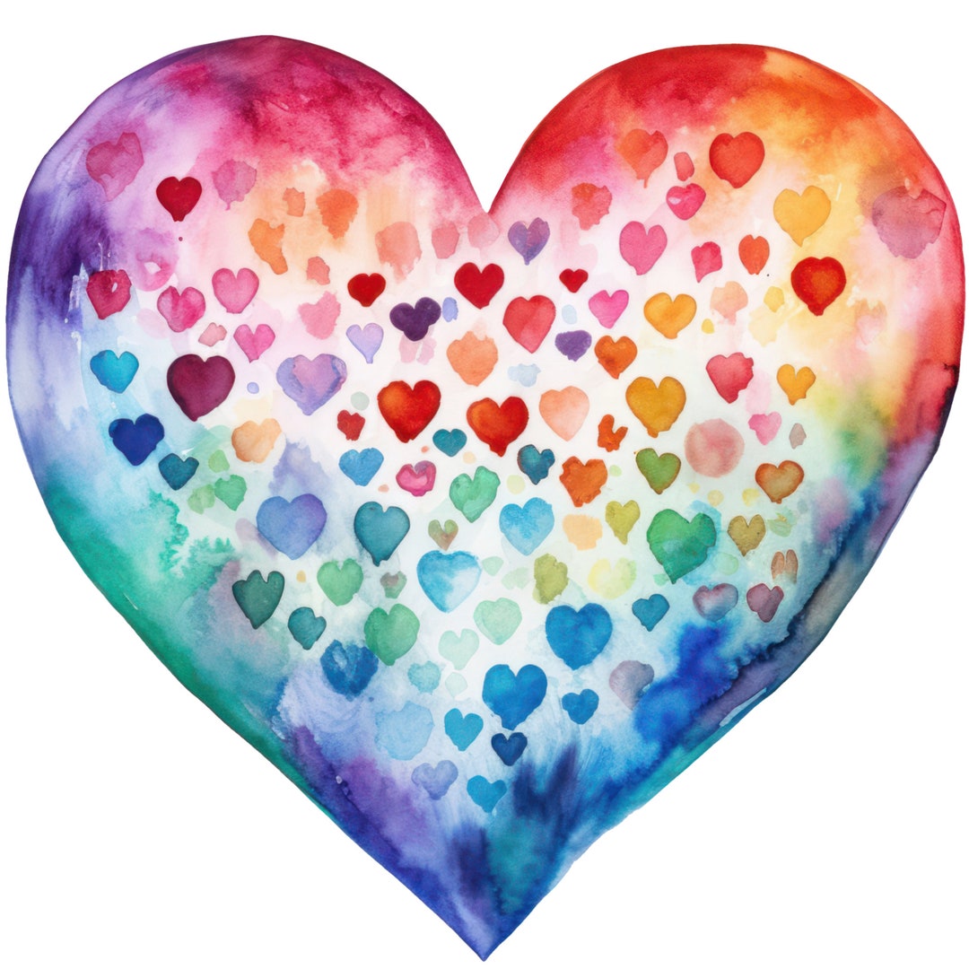 Watercolor Heart 100% Cotton Fabric Panel Square Small Quilting Sewing ...