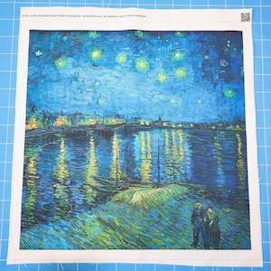 Van Gogh Starry Night Over Rhone 100% Cotton Fabric Panel | Quilting Sewing Block C258