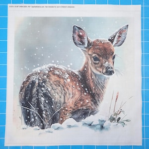 Winter Deer 100% Cotton Fabric Panel Block | Small Sewing Quilting Square G408