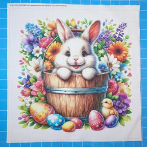 Easter Floral Bunny 100% Cotton Fabric Panel Block | Small Sewing Quilting Square ET554
