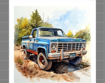 Pickup Truck 100% Cotton Fabric Panel Block Quilt Square M21854