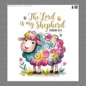 Lord is my Shepherd 100% Cotton Fabric Panel Block Quilting Sewing Square E2325