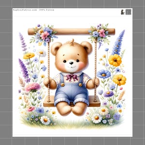 Teddy Bear 100% Cotton Fabric Panel Block | Small Sewing Quilting Square SC527