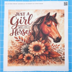 Just A Girl Who Loves Horses 100% Cotton Fabric Panel Block | Small Quilting Sewing Square BB612
