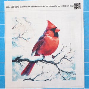 Winter Cardinal 100% Cotton Fabric Panel Block | Small Sewing Quilting Square SC702