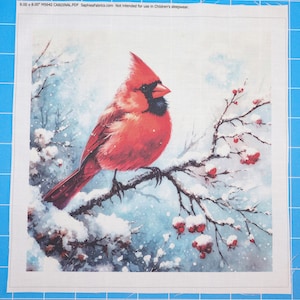 Winter Cardinal 100% Cotton Fabric Panel Block | Small Sewing Quilting Square M5642