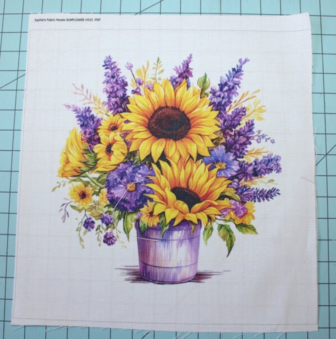 Sunflowers Bouquet 100% Cotton Fabric Panel Square Small Quilting ...